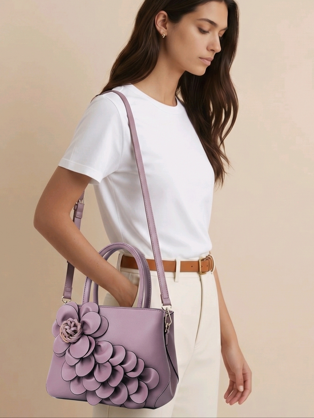 🆕️👜 DUSTY PURPLE FLORAL CASCADING PETAL HANDBAG / PURSE👜 - Picture 3 of 14